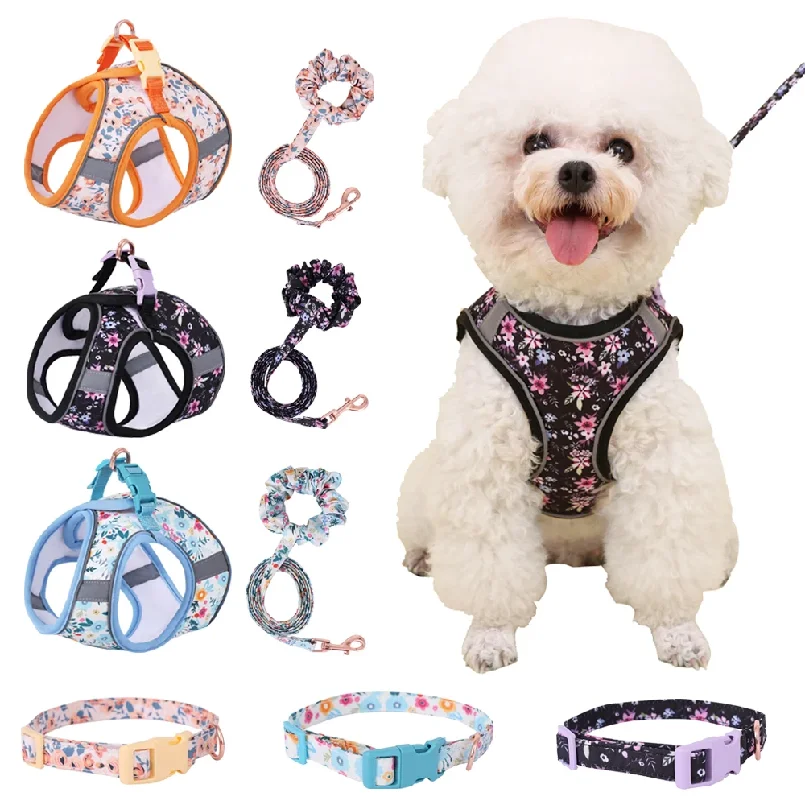 

Small Dog Harness Leash Set Cute Traction Bracelet Medium Cat Collar Suit Soft Puppy Vest Harness Adjustable Pet Accessories