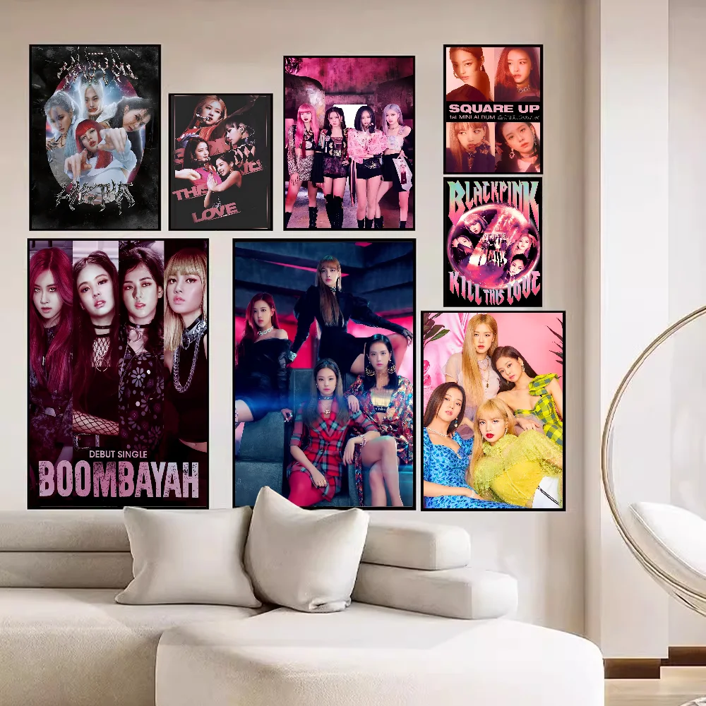 B-BLACK-p-pink Kpop DIY Sticky Poster Whitepaper Prints Posters Artwork Vintage Decorative Painting