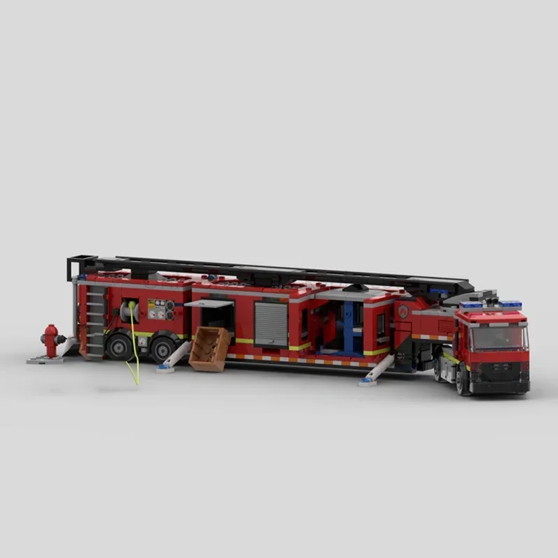 Fire Fighting Model Moc Building Blocks Fire Rescue Tiller Truck Model Technology Brick DIY Assembly Construction Holiday Toys