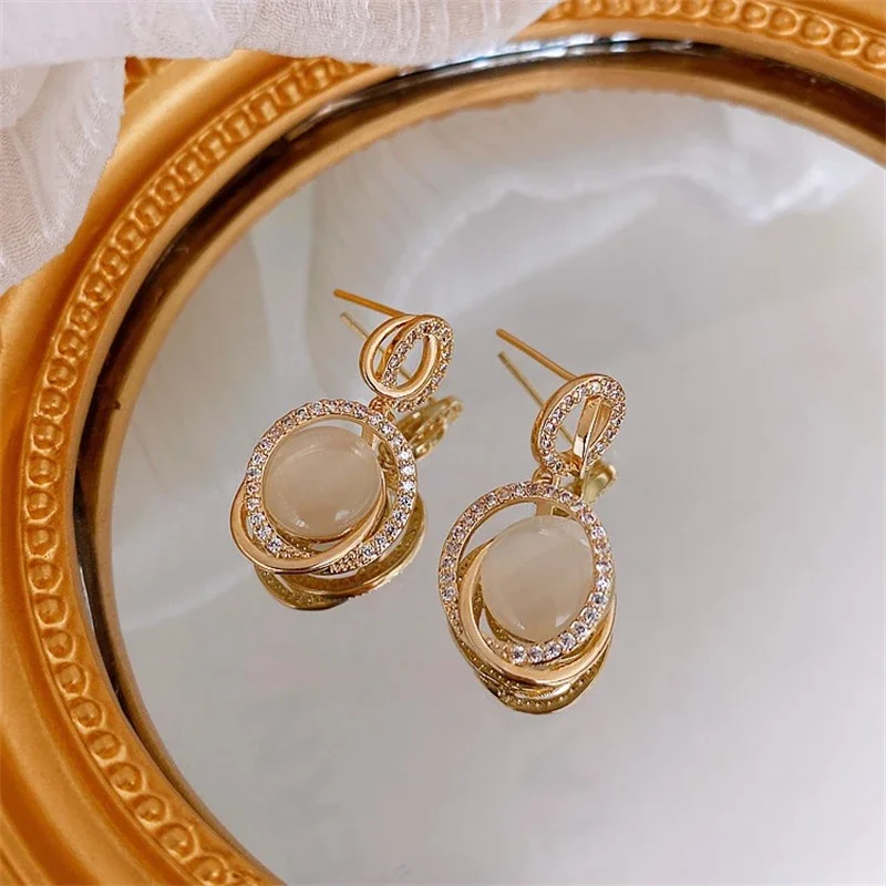 Geometric Opal Crystal Waterdrop Round Circle Twist Pendant Earring for Women Punk Sweet Jewelry Wholesale Christmas Gift