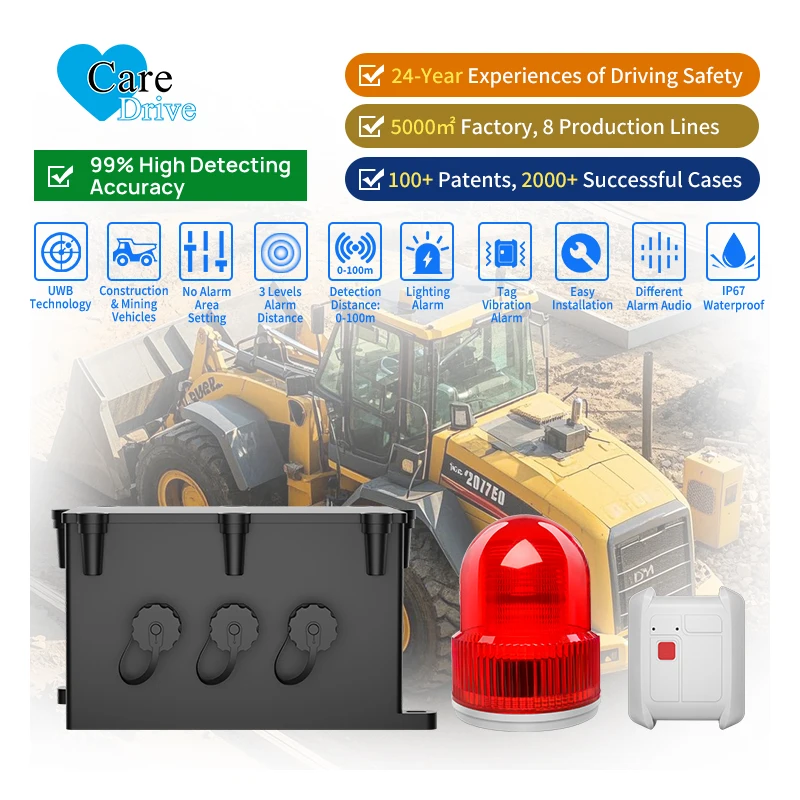 

CareDrive IP65 Водонепроницаемая система обнаружения слепых зон для пешеходов для вилочных погрузчиков 0-100 метров Расстояние сигнализации AI Дистанционный стартер