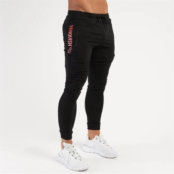 Katoenen Zwarte Slanke Broek Street Clothes Heren Casual Broek Jogger Gym Rits Pocket Fitness Sportbroek