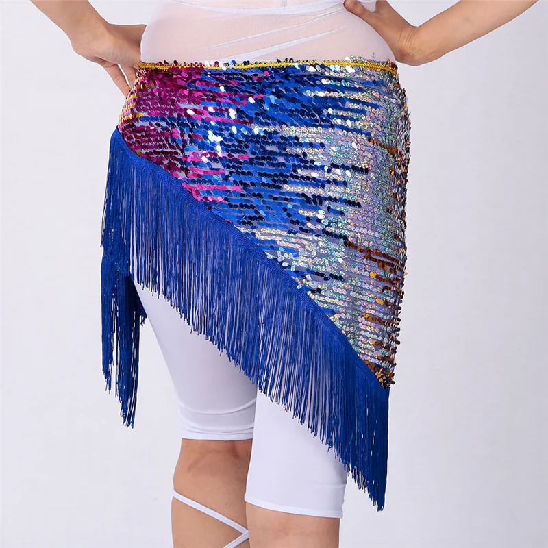 Women Shiny Sequins Tassels Carnival Rave Performance Belly Dance Costume Hip Scarf Wrap Skirt