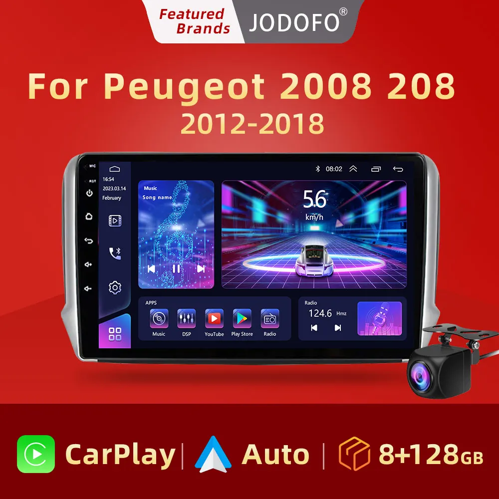 Jodofo  Android 11 2din Stereo Autoraido For Peugeot 2008 208 Series 2012 - 2018 Car Multimedia Navigation GPS Carplay Radio DVD