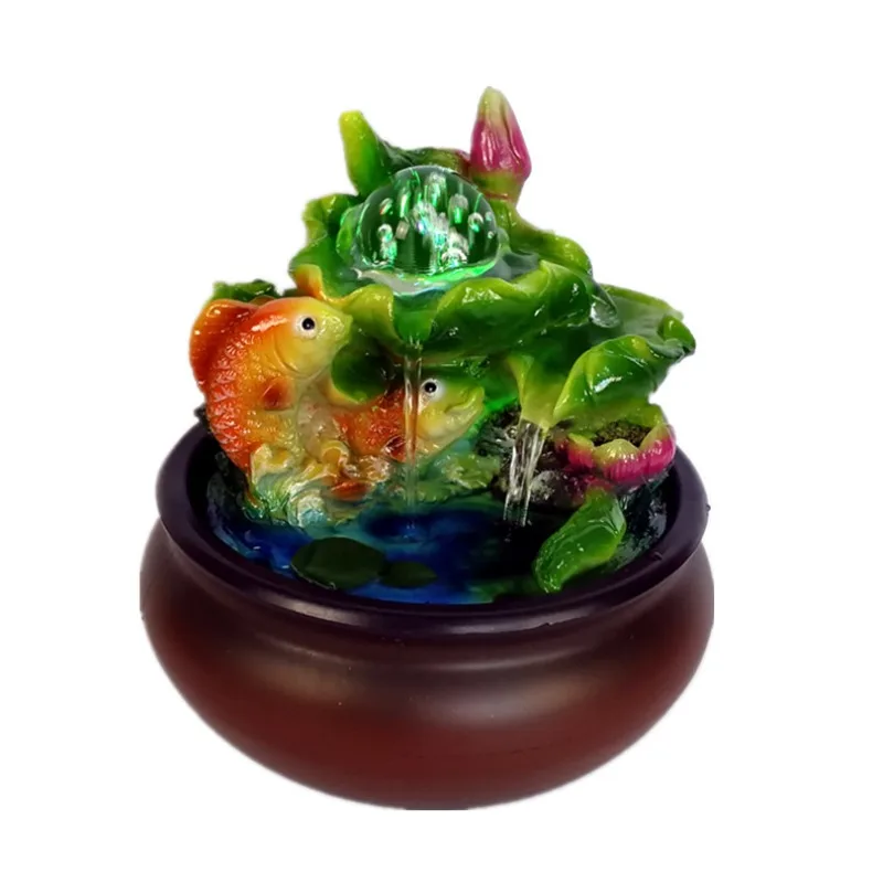 

110V 220V Resin Rockery Waterfall Fountain With LED Light For Lucky Feng Shui Home Office Desk Decor And Humidification