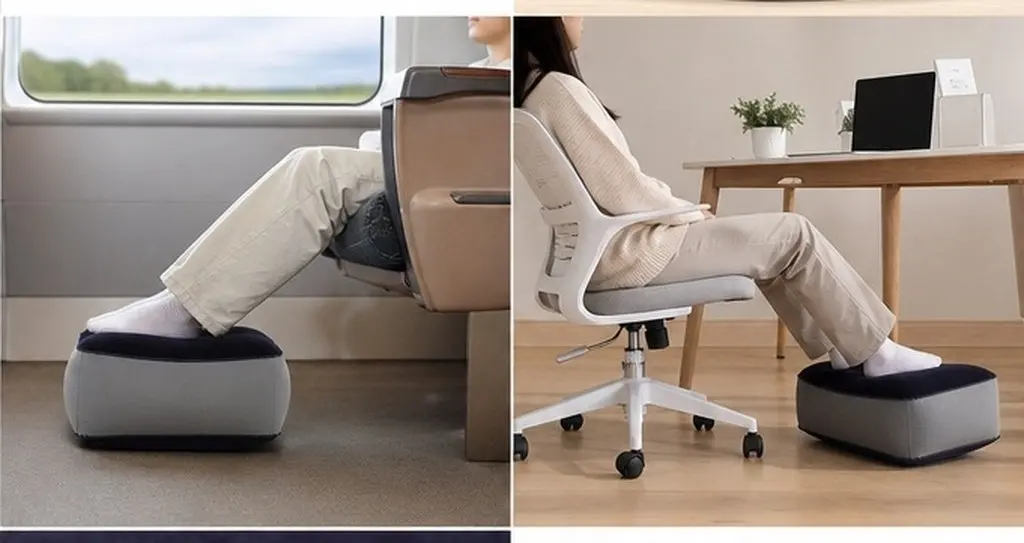 Inflatable Foot Rest Travel Pillow Cushion Portable Self Inflating Footrest Airplane Car Train Camping Chair Foot Mats