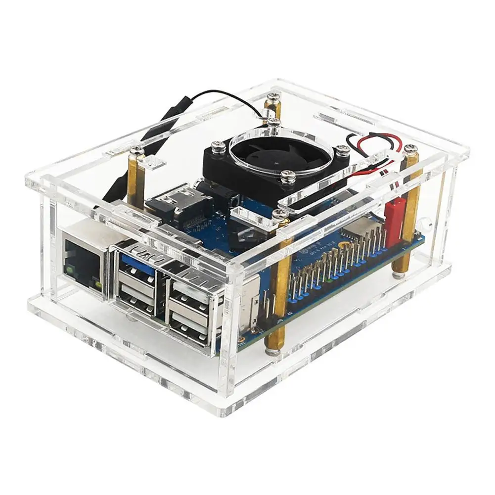 For Orange Pi 5Pro Acrylic Case Transparent Shell Optional Cooling Fan Antenna For Pi 5 Pro Accessories