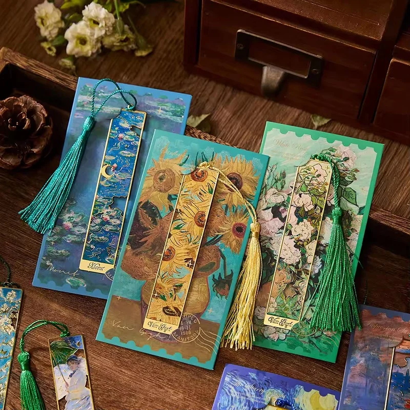 Vintage Oil Painting Metal Bookmarks Hollow Hot Office School Supplies Accessories For Reading Writing Study And Work Kit Set