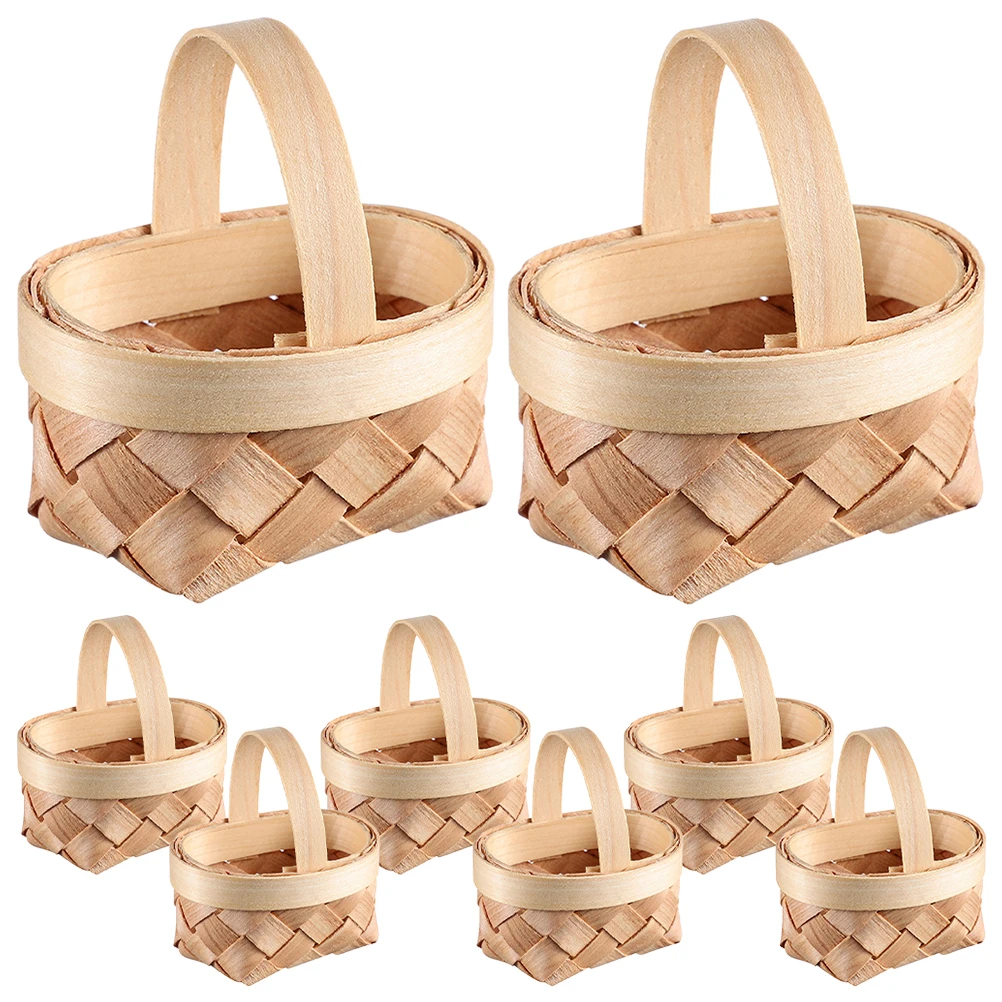 

8pcs Wooden Chip Baskets Mini Woven Baskets Small Cute Tiny Fruit Picnic Easter Flower s Play Storage Decor Ornament