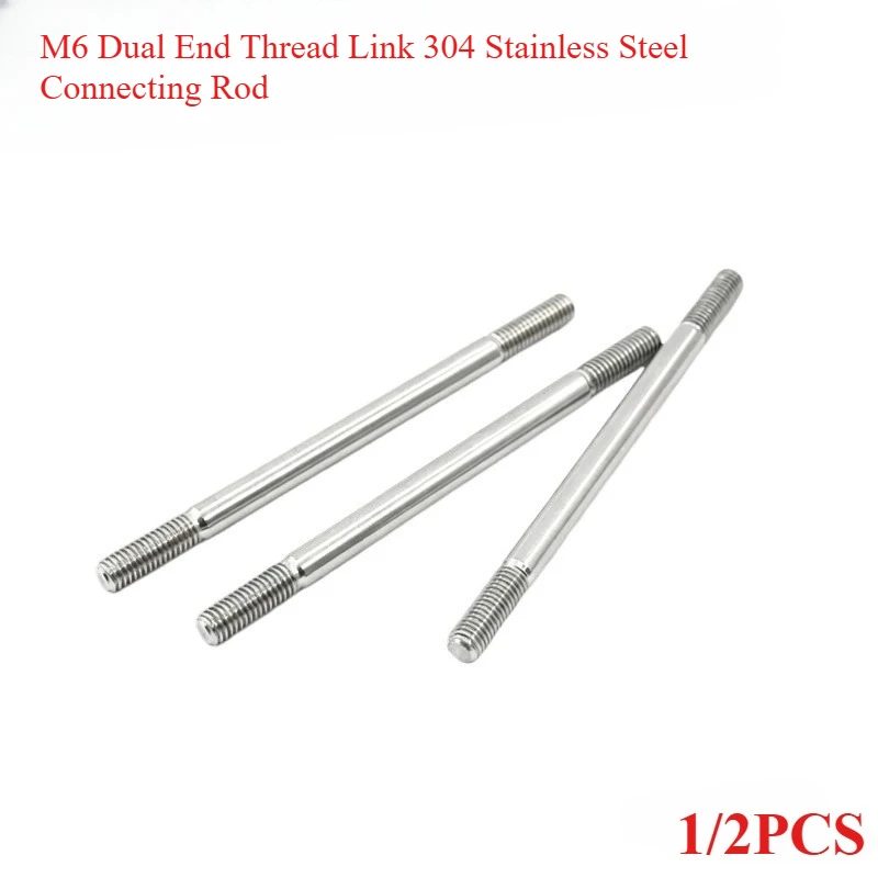 1pc M6 Connecting Rod Dual End 50mm Thread Link Rod 304 Stainless Steel Material for RC Boat Cars