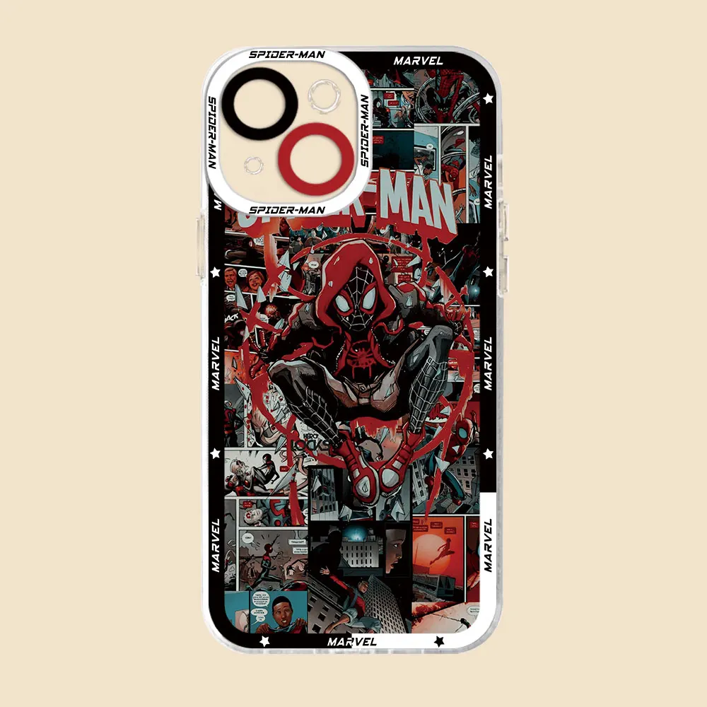 Custodia hot Marvel Spider Man per iPhone 7 6s 13 Pro Max 8 15 Plus 14 Pro 11 SE X XS 12 Mini XR 11Pro Cover Coque in Silicone trasparente