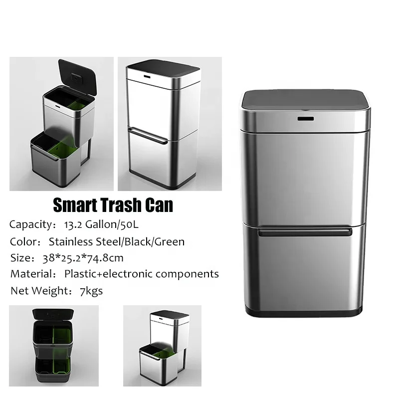 Kitchen Smart Sensor Trashcan Rubbish Can Dustbin Dust Bin Stainless Steel Waste Bin Garbage Can Trash Bin