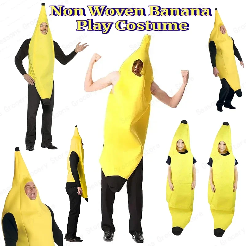 

Children's Halloween Performance Non Woven Costume Banana Fruit Outfit Kindergarten Stage Parent-Child Theme Costume for Kids