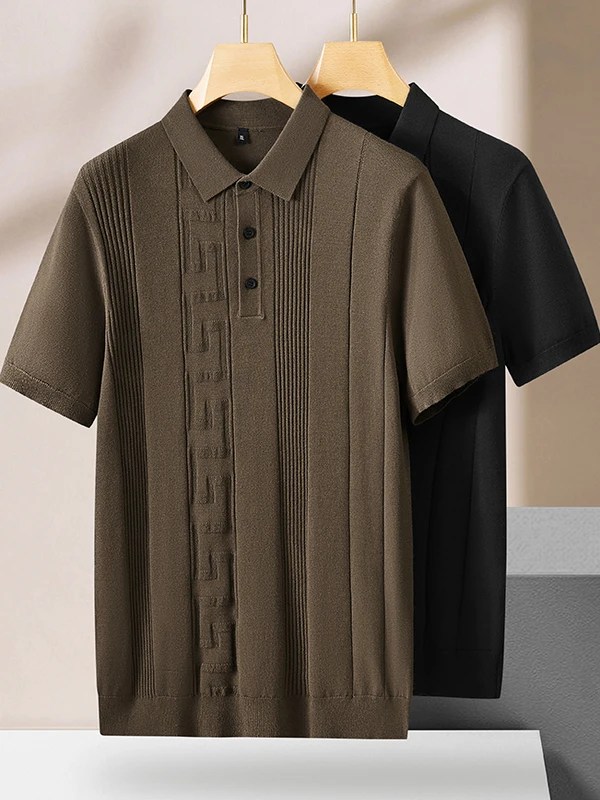 

High-End Men's Knitted irt Casual ort Sve Turn-down Collar plus Size Versatile Autumn Winter New Sle Lightweight Luxury