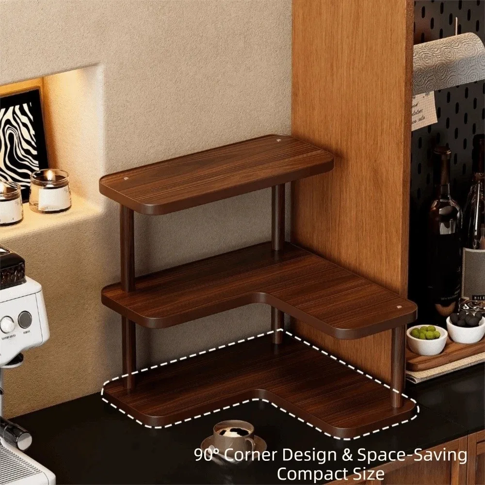 Bamboo Corner Desktop Shelves Rounded Edges Large Capacity Multi-layer Storage Shelf Space Saving L-Shaped Display Stand