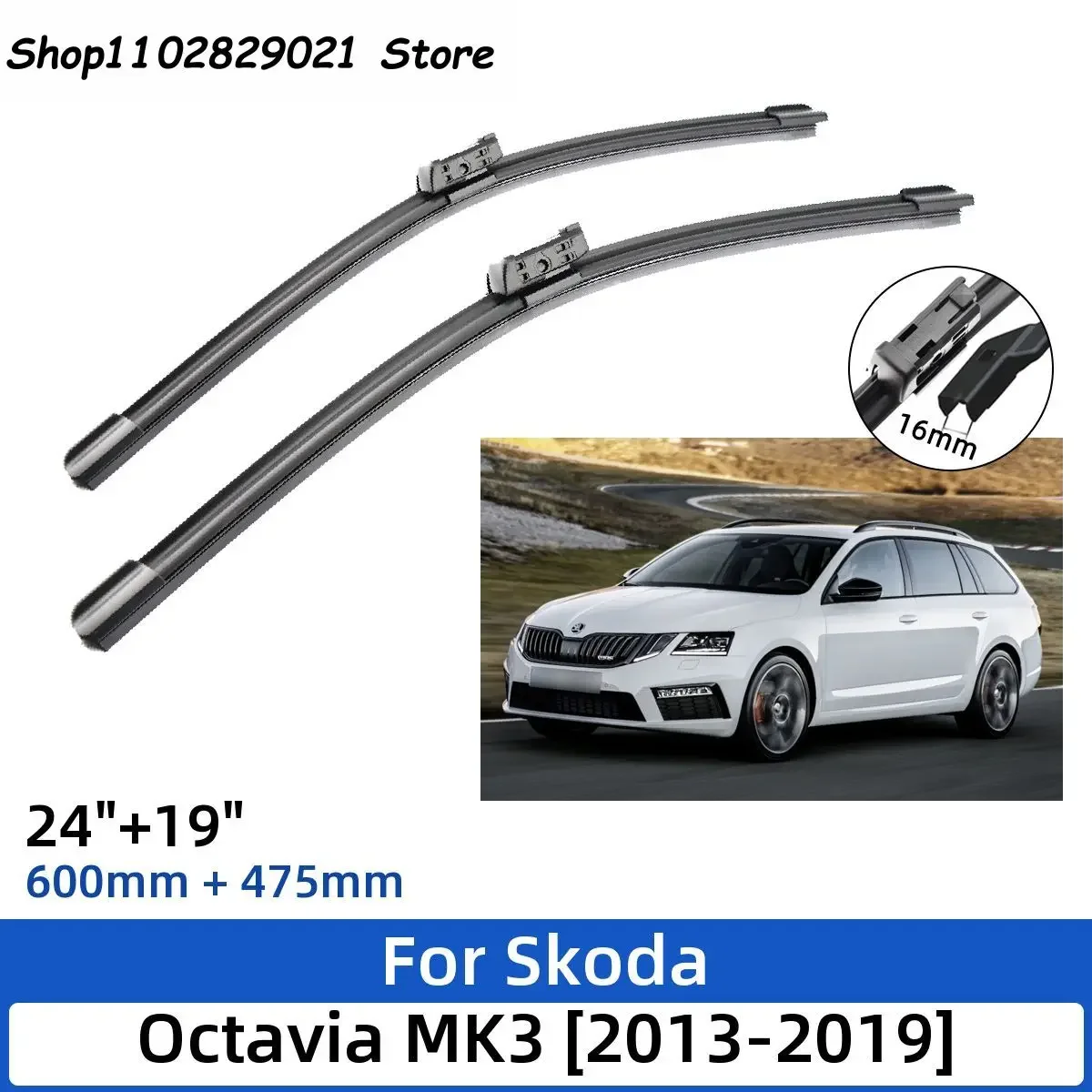 

2PCS For Skoda Octavia A7 Typ5E MK3 2013-2019 24"+19" Front Wiper Blades Windshield Windscreen Window Cutter Accessories