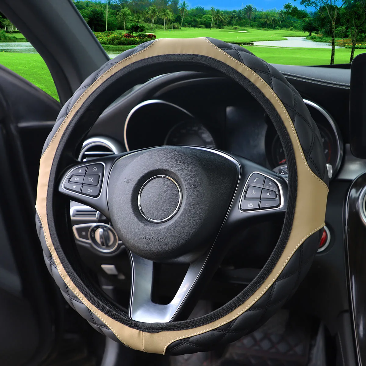 1 Leder-Stereo-Stickerei Komfortabler Rutschfester Auto-Lenkradbezug Ohne Innenring für 14,1-15 Zoll Autos – Detail 10