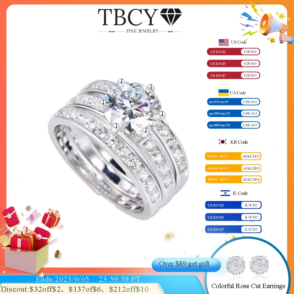

TBCYD 2CT 3-in-1 Moissanite Detachable Stacking Ring Sets For Women S925 Silver D Color Diamond Wedding Band Party Fine Jewelry