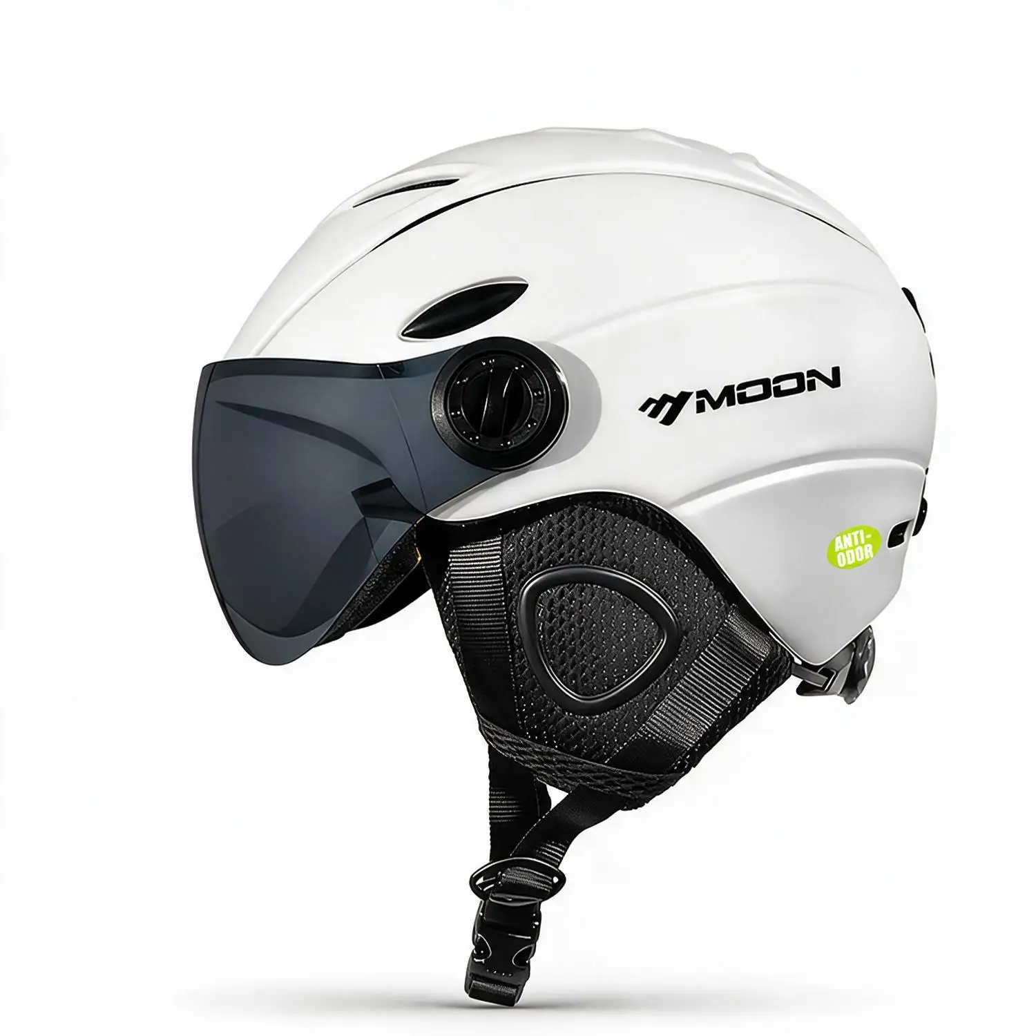 MOON Ski Helmet with Visor Men Women Adult Winter Snowboard Skiing Helmet Adjustable Fit Anti-Odor Liner Warm Ear Pads Off White