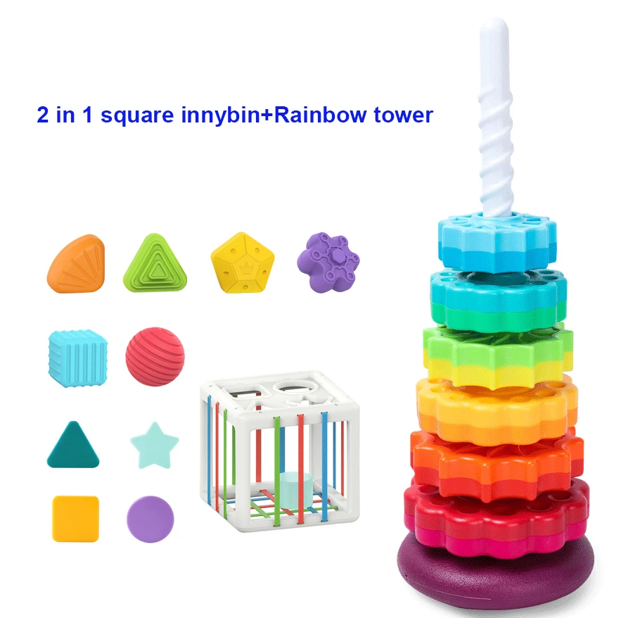 Torri impilabili per bambini Rainbow spin Tower Toy forma di colore di grandi dimensioni giochi educativi Montessori anello impilabile per neonati ragazza ragazzo