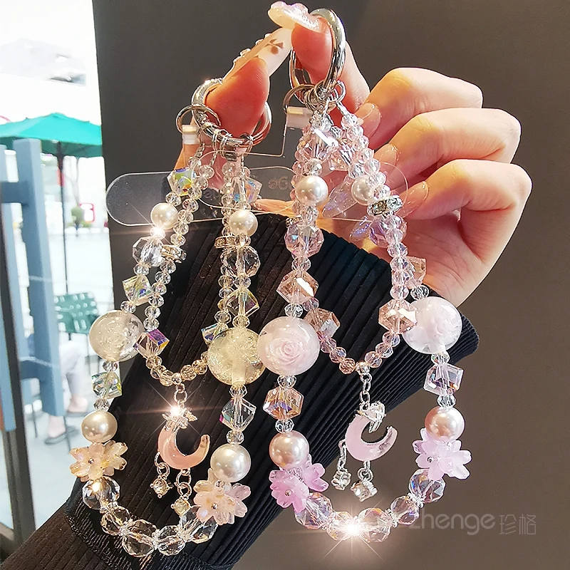 

Ins Style Crescent Flower Phone Chain - Short Wrist Lanyard, Luxury Pendant