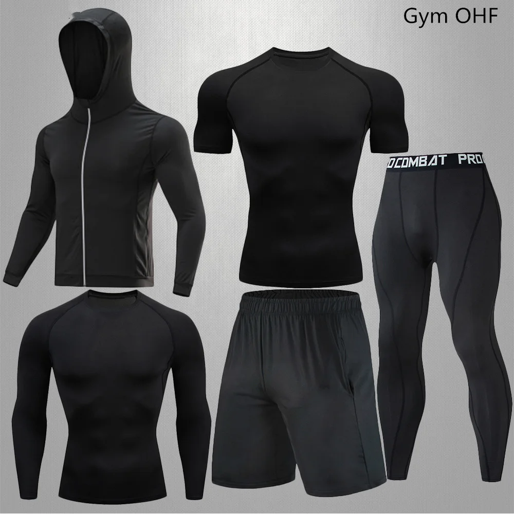 Brand Men Tracksuit Sports Suit Gym Fitness Compression Clothes Running Jogging Sport Wear Exercise Workout MMA Rashguard Tights