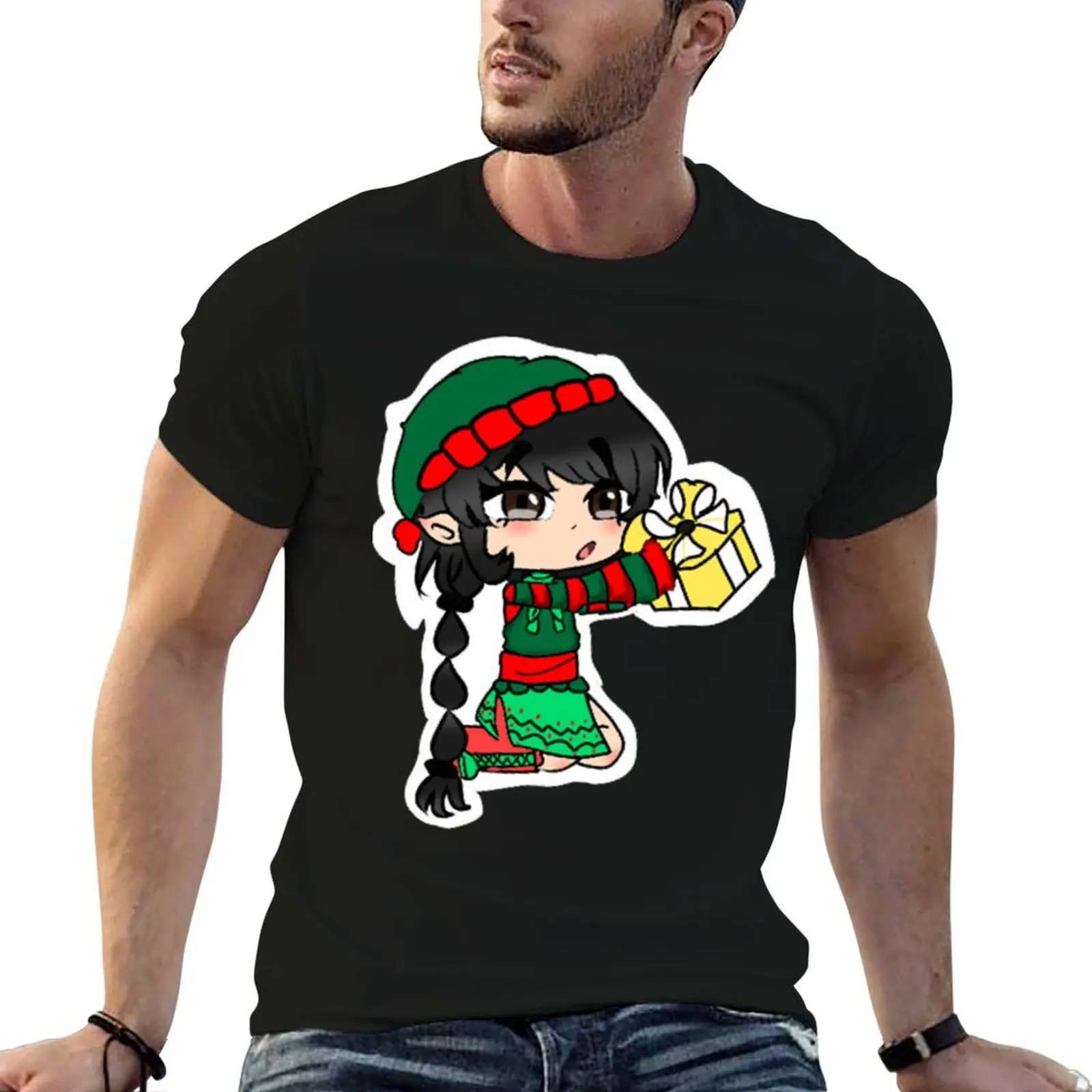 Christmas Gacha Elf T-Shirt t shirts with prints t shirt custom print cotton t shirts man 100% T-shirt