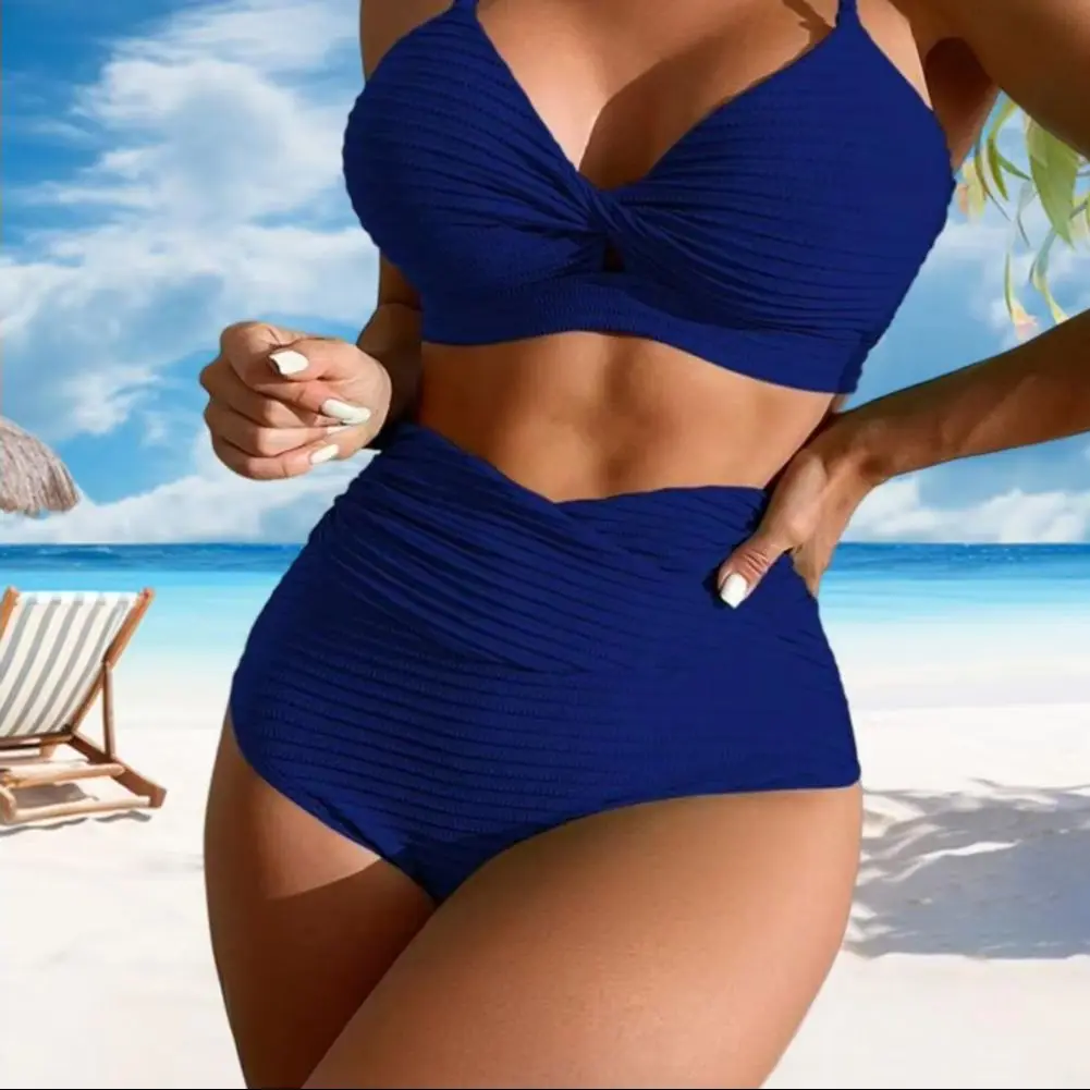 Sexy Bikini Set Sling Knotted Bra Swimming Trunks Set Beachwear Two-piece Padded Bikini High Waist Briefs Swimwear Bikinis Set