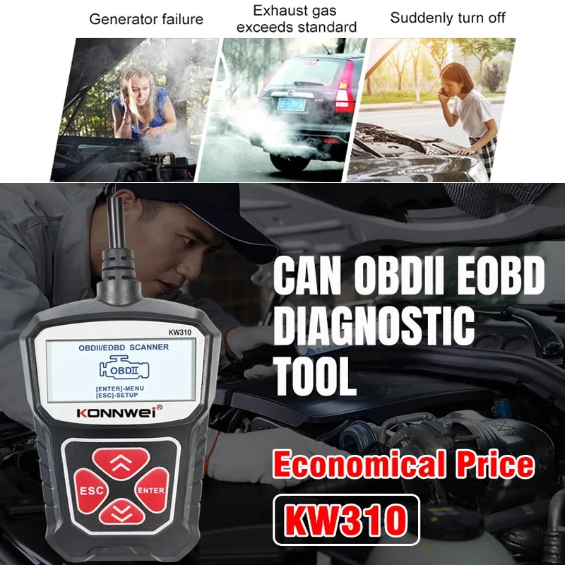 KONNWEI OBD2 KW310 Portable Scanner Car Reader Oil Lamp Reset Service Multiple Languages Automotive Diagnostic Tools For Car
