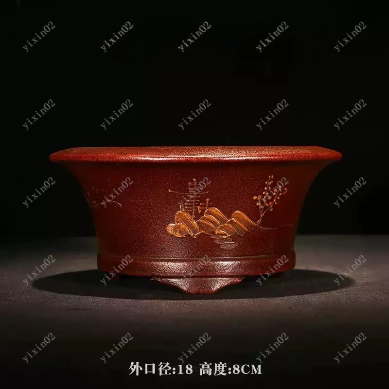 

Hand Painted Round Clay Bonsai Pot Breathable Small Planter for Home Office Desktop Garden Decor