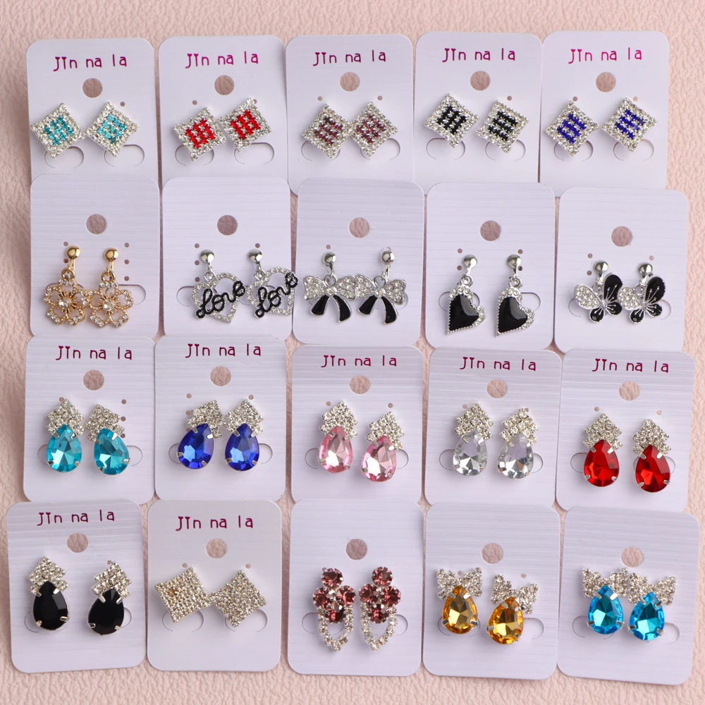 10Pairs/Lot Fashion Korean Hook Drop Dangle Crystal Earrings For Women Girl Gold Silver Plated Party Gifts Jewelry Mixed Style