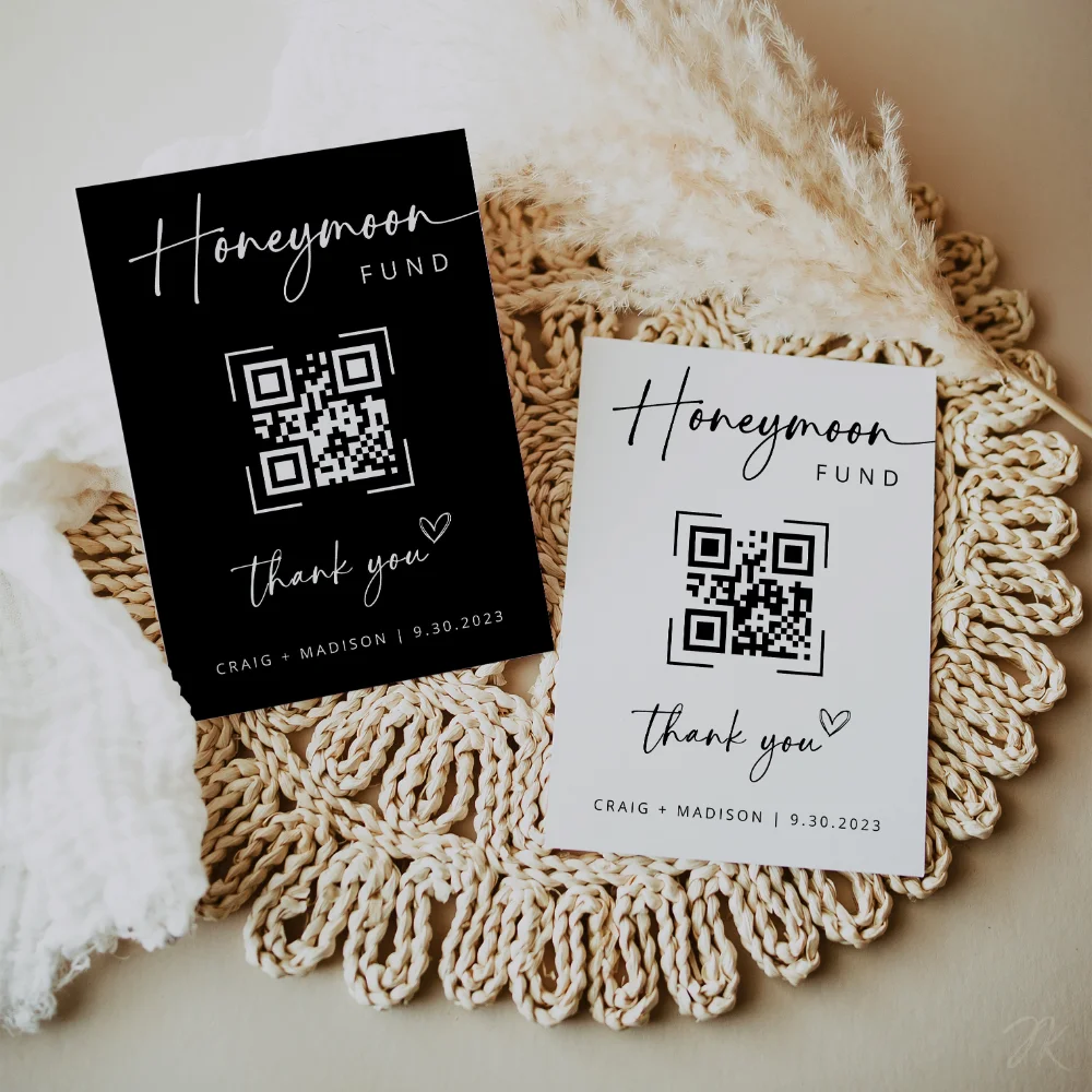 Personalized Wedding Sign Couple's Name Minimalist Honeymoon Fund Qr Code Wedding Invitations Party Decorations Photo Print