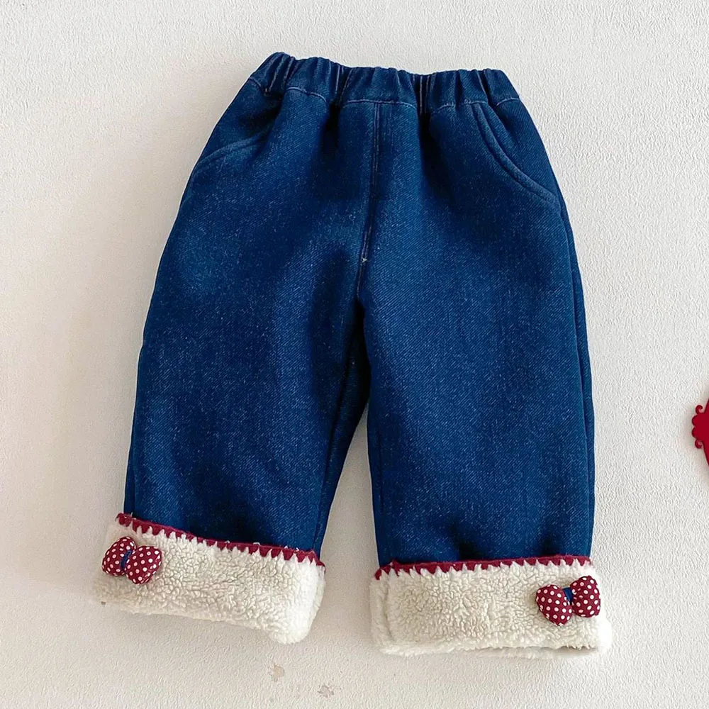 

Girls Jeans Velvet Thick Warm Winter Snow Children Clothing Straight Toddler Trousers Fashion Kids Blue Denim Pants