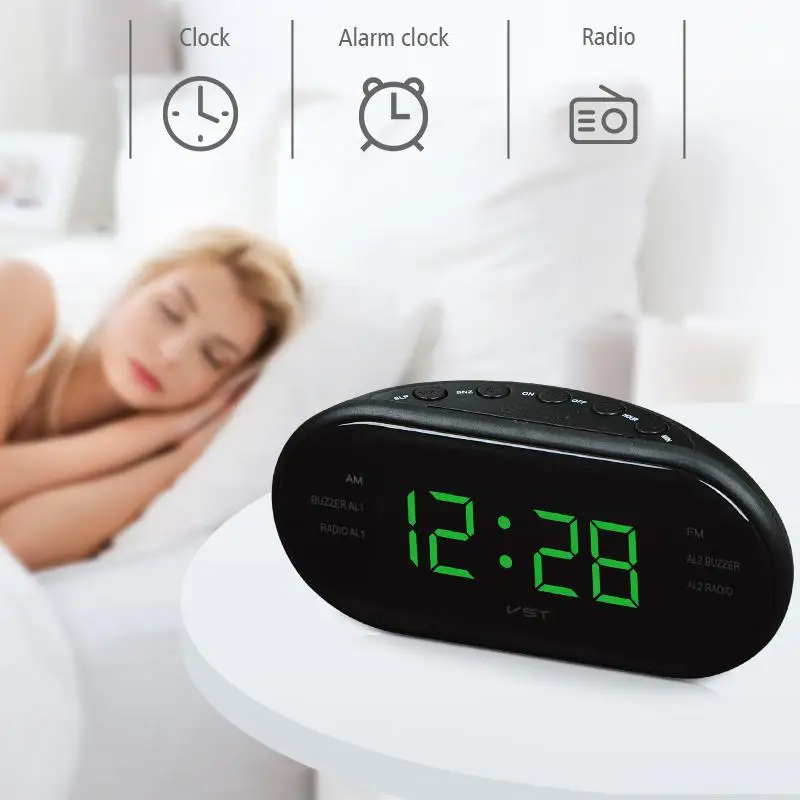 New Fashion Modern AM/FM LED Clock Radio Electronic Desktop Alarm Clock Digital Table Clocks Snooze Function With EU Plug hotsal