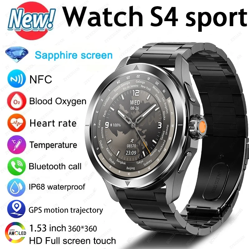 New For Xiaomi S4 Ultra Smart Watch Men AMOLED Outdoor Sports NFC GPS Compass Heart rate Waterproof Bluetooth Call Smartwatches