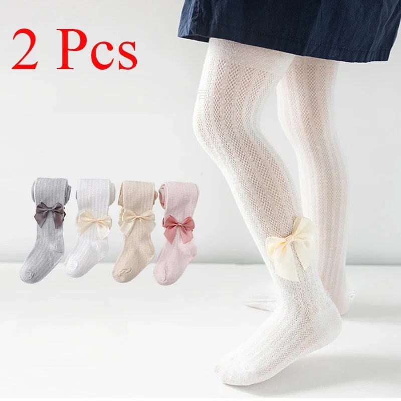 2/1 Pcs Thin Bottom Pantyhose Girl Tights Summer Mesh Ultra  for Infants Young Children Lolita Girls' Bow Pantyhose