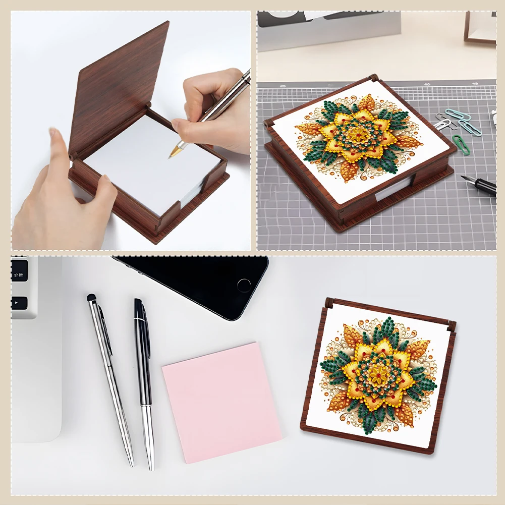 طقم طلاء ماسي خشبي 5D صندوق ملاحظات DIY صندوق ملاحظات فني ماسي للمنزل والمكتب واللوازم المدرسية وهدايا العيد
