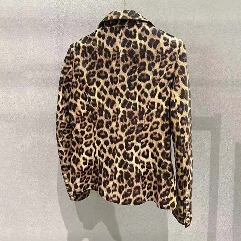 Suit Style Women Coat Spring Turn-Down Collar Leopard Print Natural Real Sheepskin High Qualit New Fashion Clothes Long Sleeve