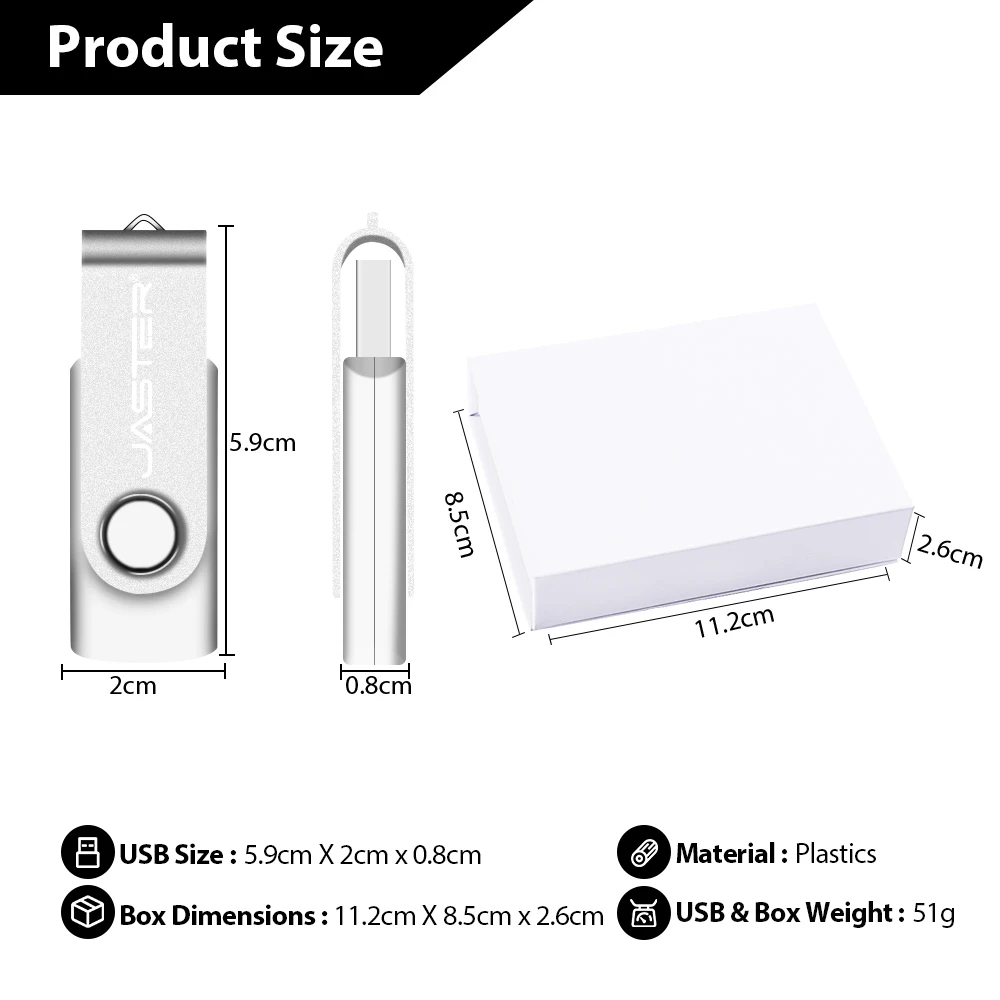 White Box USB Flash Drive 64GB Free Custom Logo Pen Drive 32GB Memory Stick Storage Device Pendrive 16GB 8GB 4GB Cle USB Stick