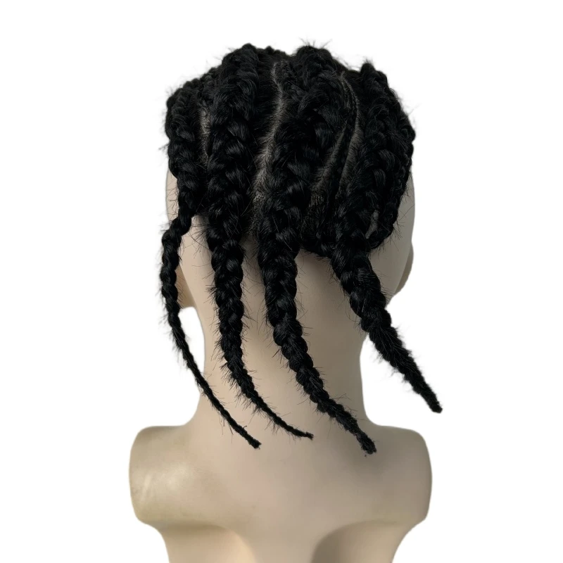 قطع شعر بشري عذراء برازيلية # 1B ضفائر كورنو سوداء اللون الحرير مع قاعدة الدانتيل الأمامي الشعر المستعار 8x10 وحدة الحرير للرجال #6