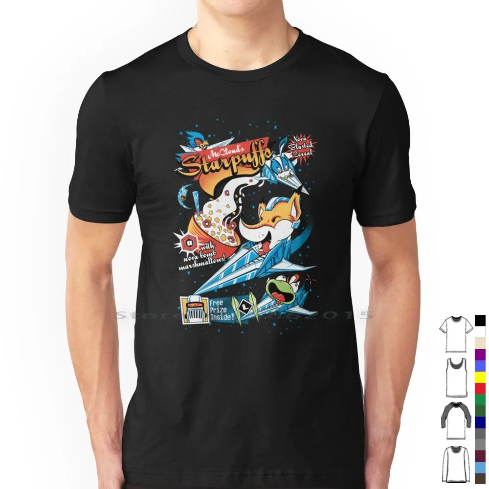 Starpuffs 100% Cotton T Shirt Starfox Snes Falco Peppy Slippy Videogames Roll Cereal Tee Short Sleeve Long Sleeve Gift