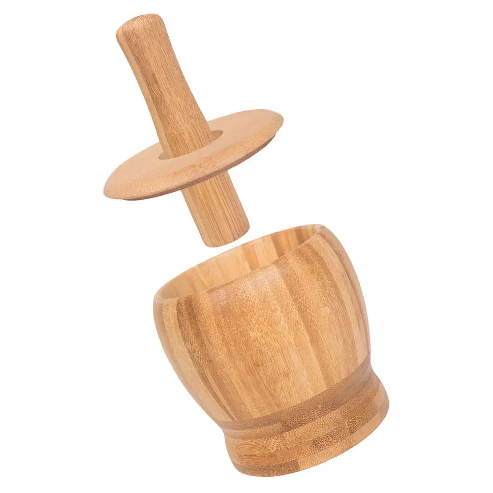 

1Set Manual Mashing Bowl Bamboo Garlic Crusher with Lid High Capacity Grinding Tool for Sauces Condiments Easy to Clean Cooking