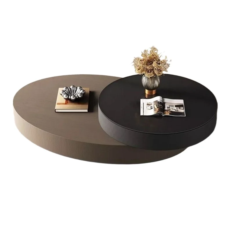 Italian-style minimalist oval coffee table, light luxury modern, rotating for living room upper and lower levels, home use