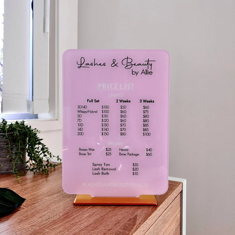 Price Menu of Services Acrylic Price List Sign Display Business Signage Business Price Menu Sign Plaqure for Caffee Pop-Up Shop