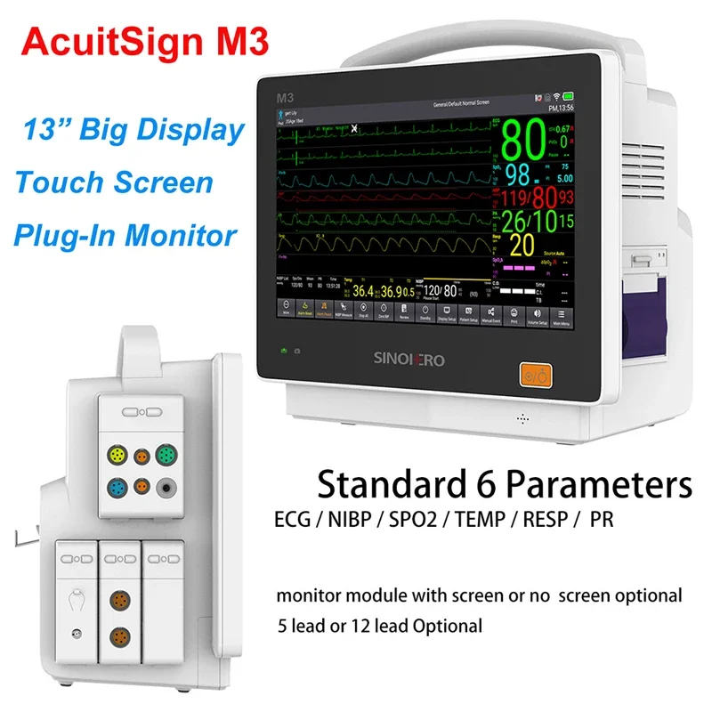 M3 13,3 'HD Touch модульный монитор пациента мультипараметры ECG NIBP SPO2 TEMP RESP PR IBP ETCO2 портативный монитор жизненно важных сигналов