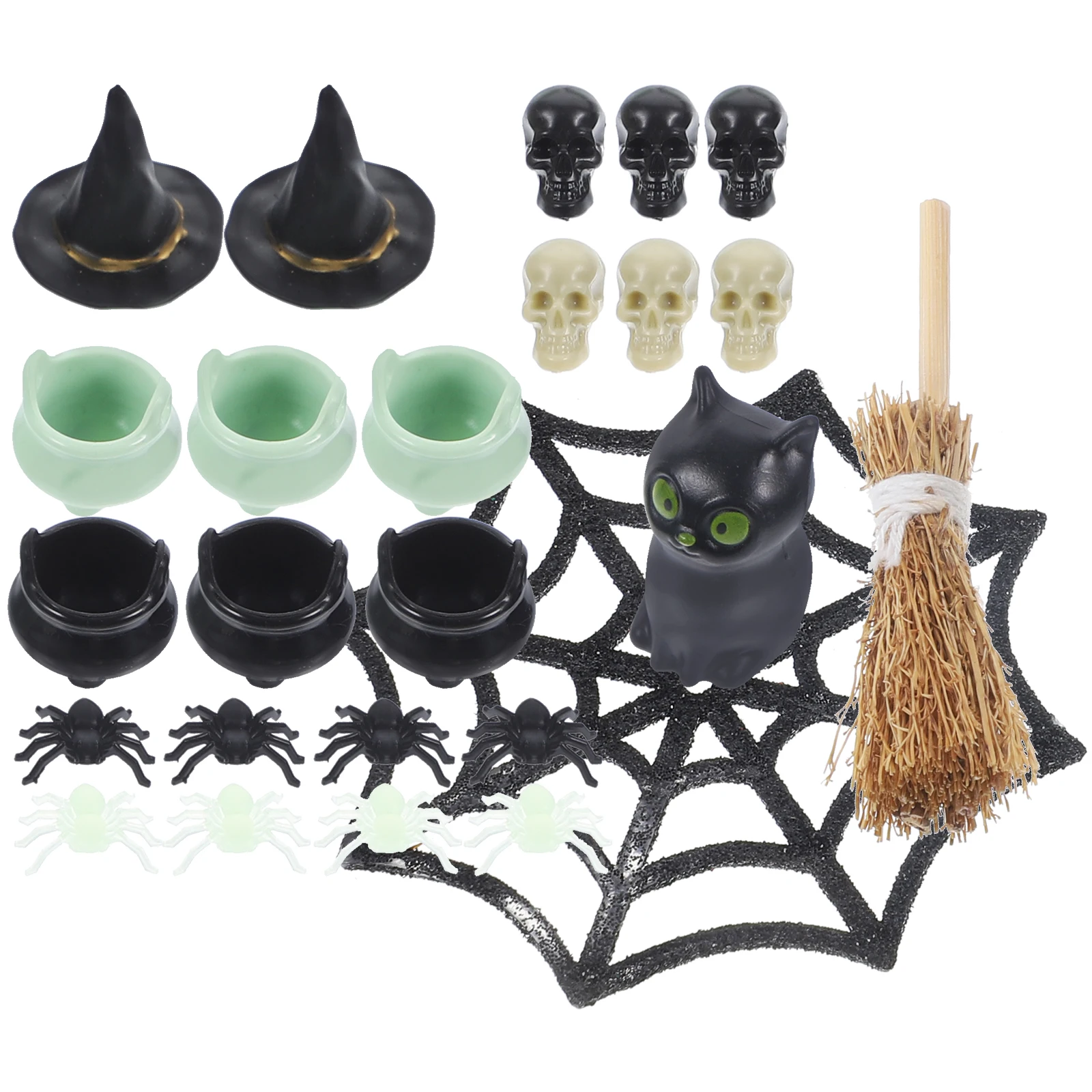 Figurines Miniatures Pumpkin Skull Spider Web Micro Landscape Ornaments For Halloween Decoration Home Desk Accessories