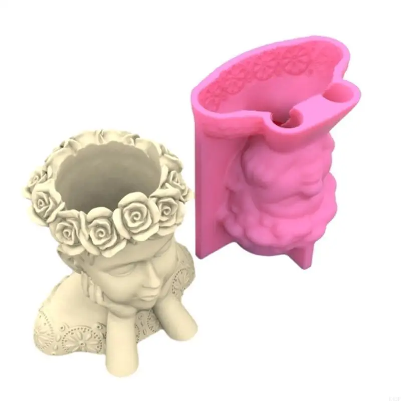 

K43F Wreath Girls Pen Holder Silicone Molds Table Ornament Mould Plasters Making Tool Planter Mold Easy to Clean