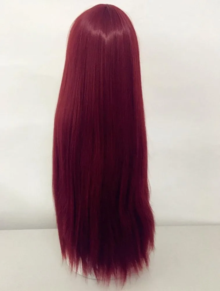 PELUCA RECTA LUNGA DEUXE ROJO OSCURO CON PERRAS COMPLETAS BLUNTAS, MODA