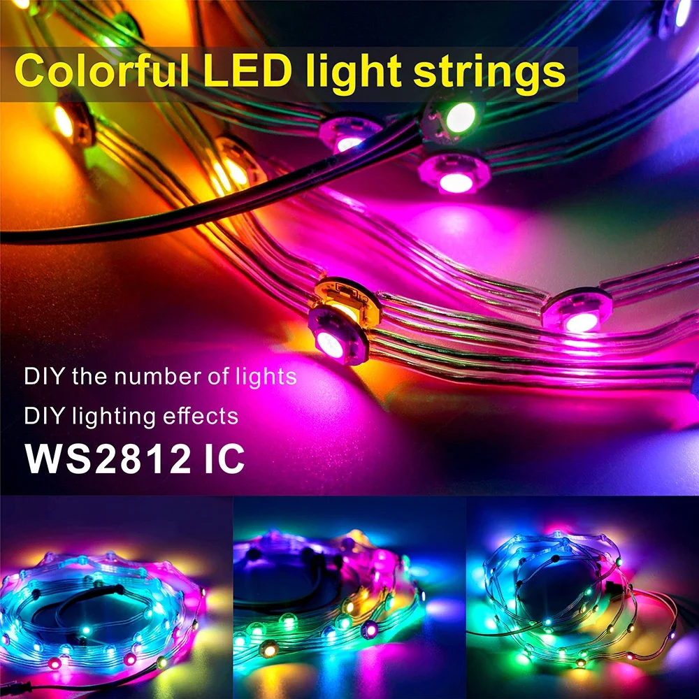 شريط LED لوحدة WS2812B، مع كابل 10 سنتيمتر، ومصدر طاقة 5 فولت، ومصابيح RGB مستقلة SMD5050 مدمجة