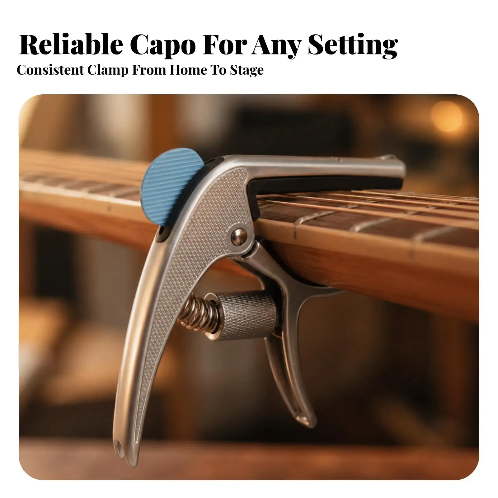 Zinc Alloy Industrial Clamp Capo for Guitar with Pick Holder and Leather Pouch Silver Heavy Duty Tension Adjustable